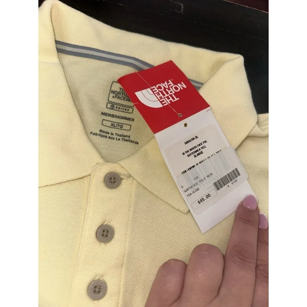 New North Face Mens Yellow Solid Short Sleeves Polo Shirt Xl